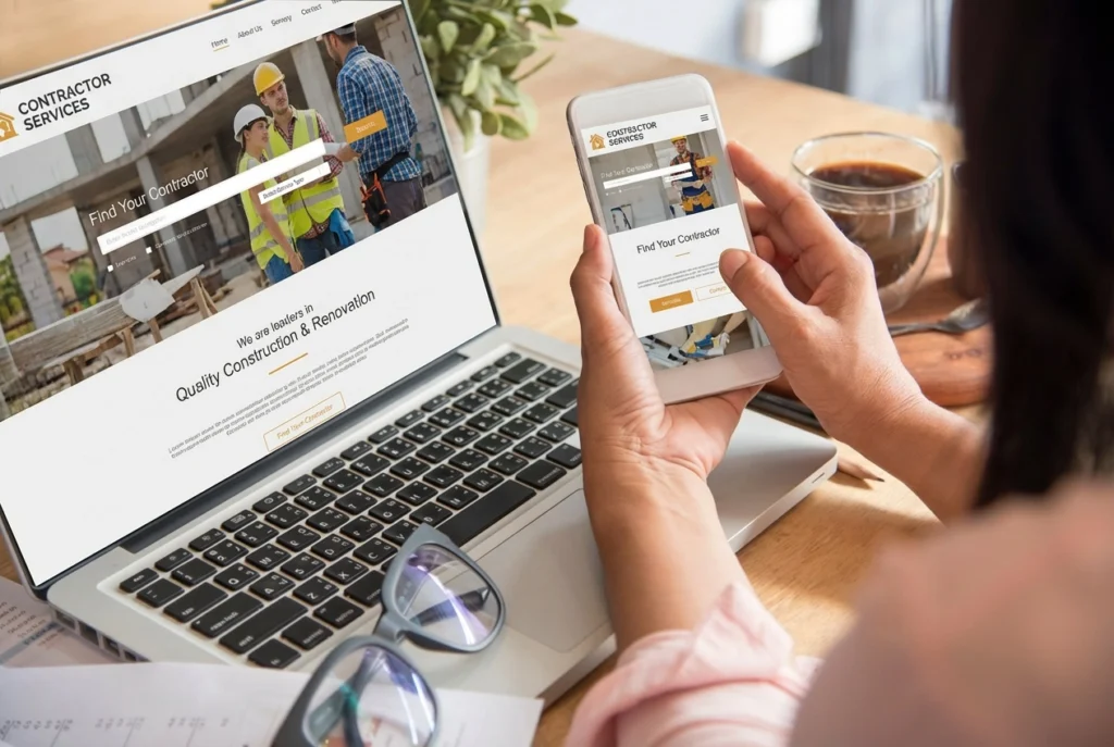 Optimized contractor website design on laptop and mobile