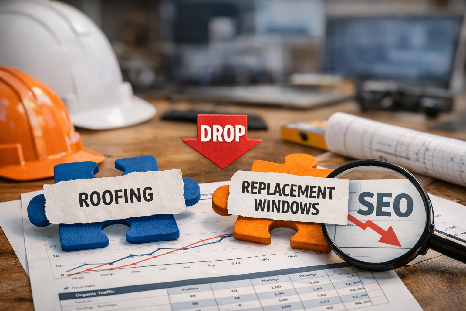 SEO traffic drop from roofing to window keyword cannibalization