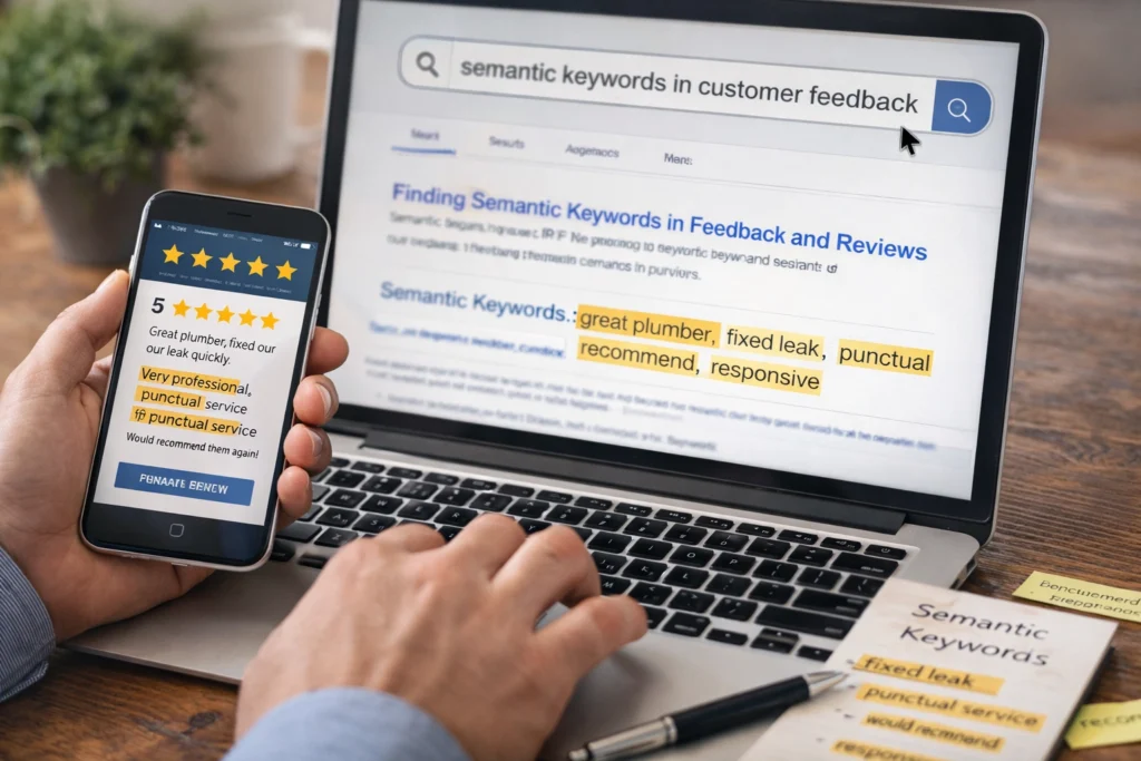 Semantic keyword research from customer reviews for local SEO
