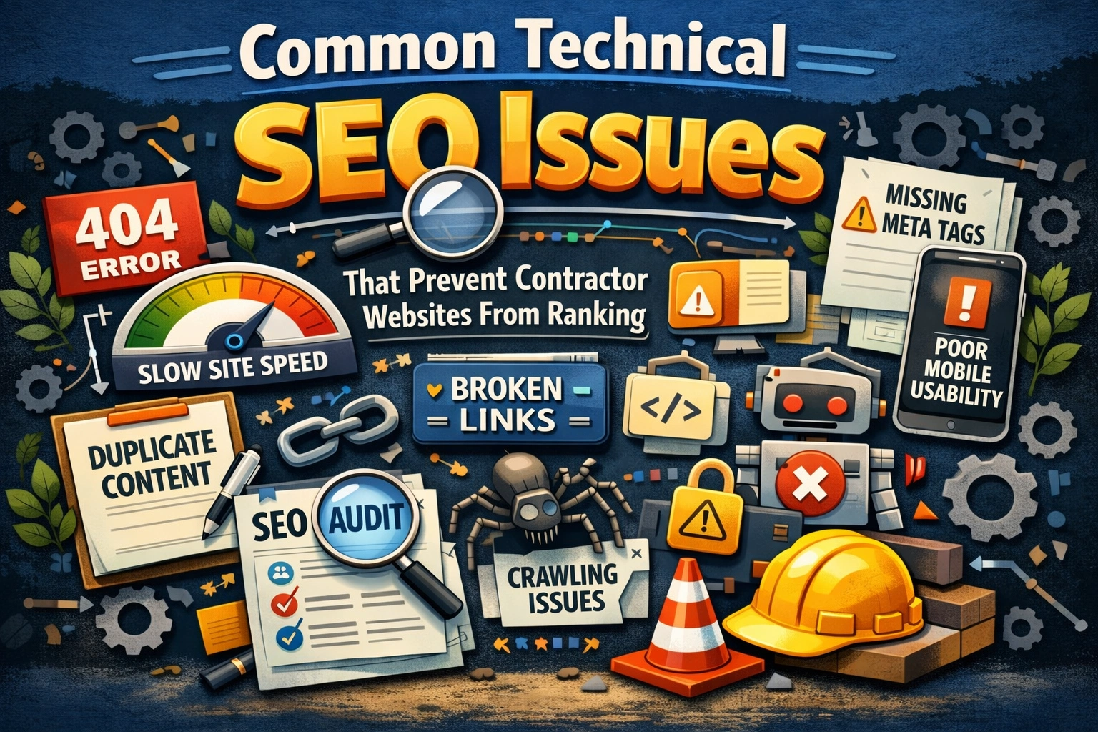 Common contractor SEO issues infographic illustration