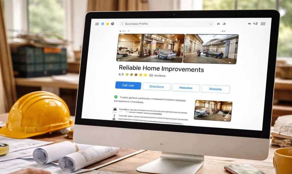 Desktop showing home improvement business profile dashboard