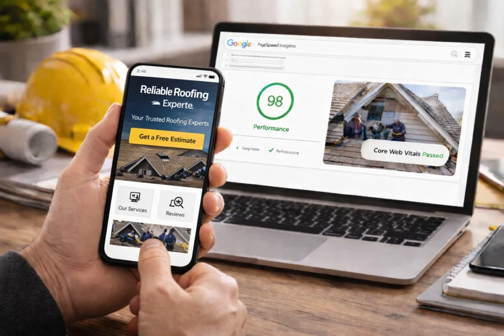 Mobile site speed test with roofing website performance score