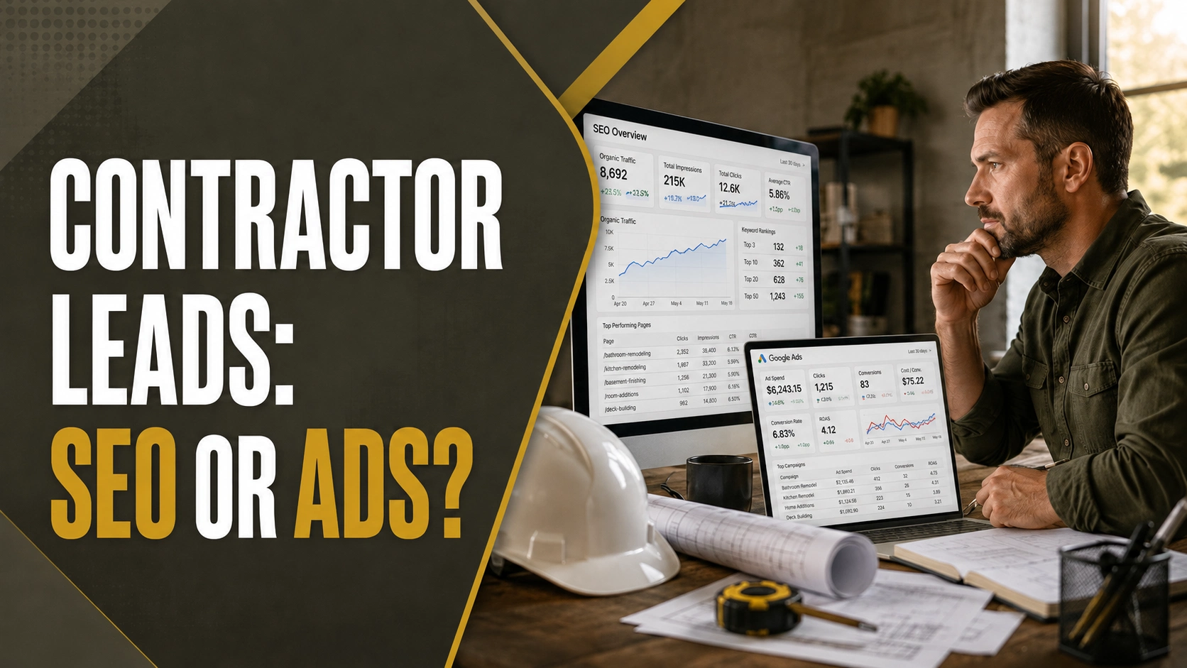 Contractor SEO and Google Ads lead generation performance dashboard