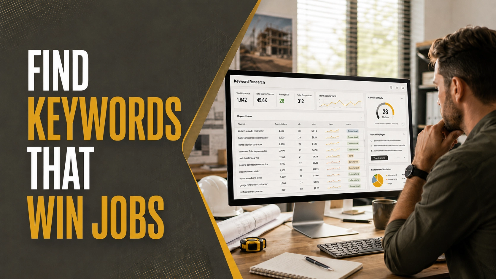 Contractor keyword research dashboard for finding keywords that generate jobs