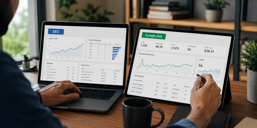 SEO and Google Ads performance dashboards for contractor lead generation